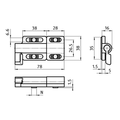 53-100-0 MODULAR SOLUTIONS SLIDING DEAD BOLT<BR>ZINC PLATED STEEL BODY 78MMX38MMX16MM HARDWARE NOT INCLUDED
